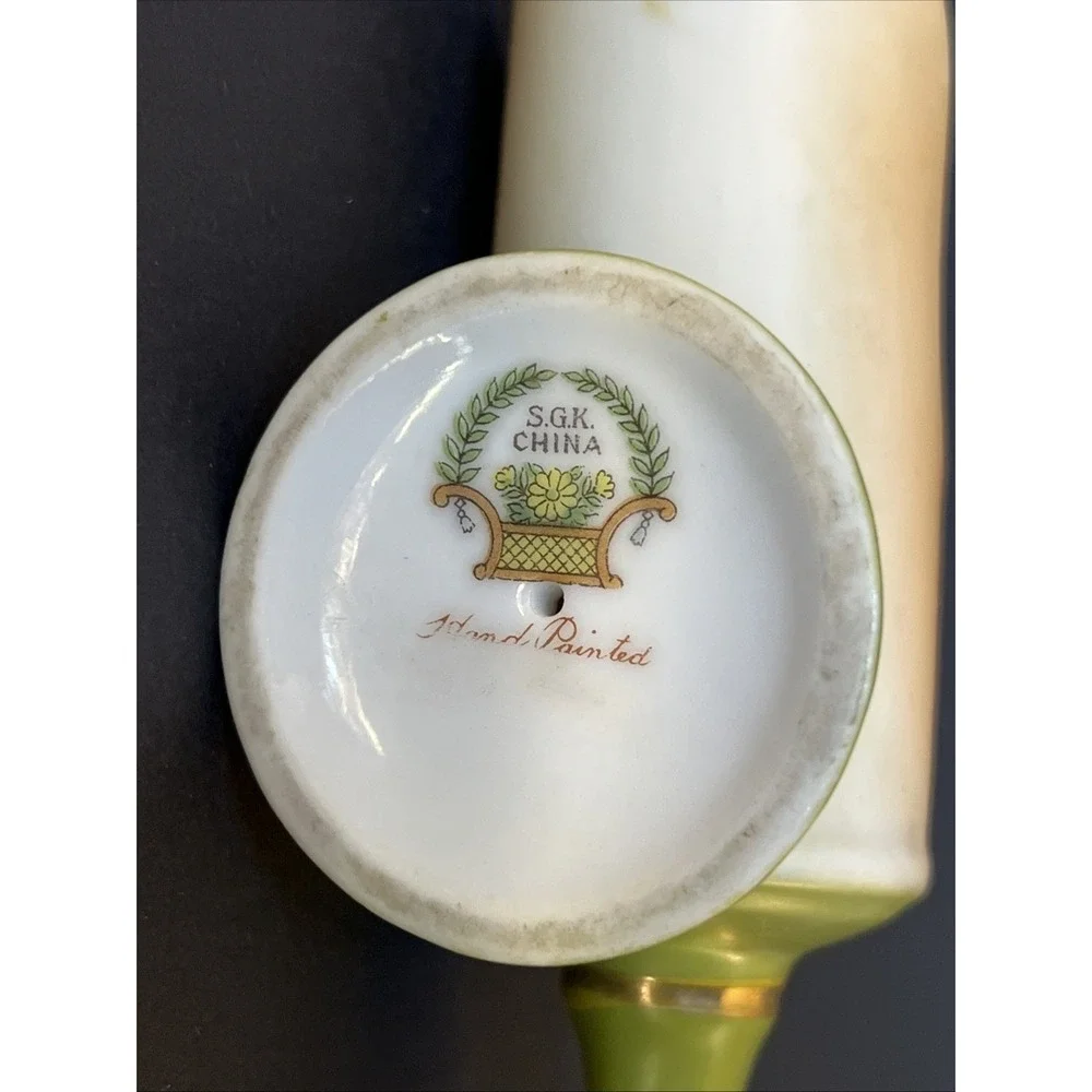 VTG S.G.K. Japan Hand Painted Footed Porcelain Spice Scoop Victorian Scene 5